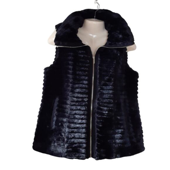 Calvin Klein Faux Fur Zip Vest in Black EUC – Size Medium - Picture 2 of 4